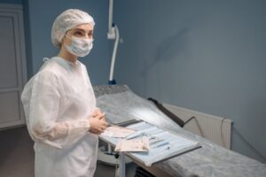 woman in protective suit
